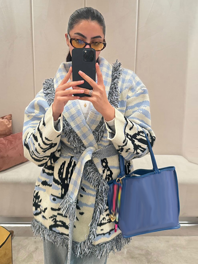 2026 Autumn Winter Print Knit  - огляд і ціна Tassel Fringe Trim