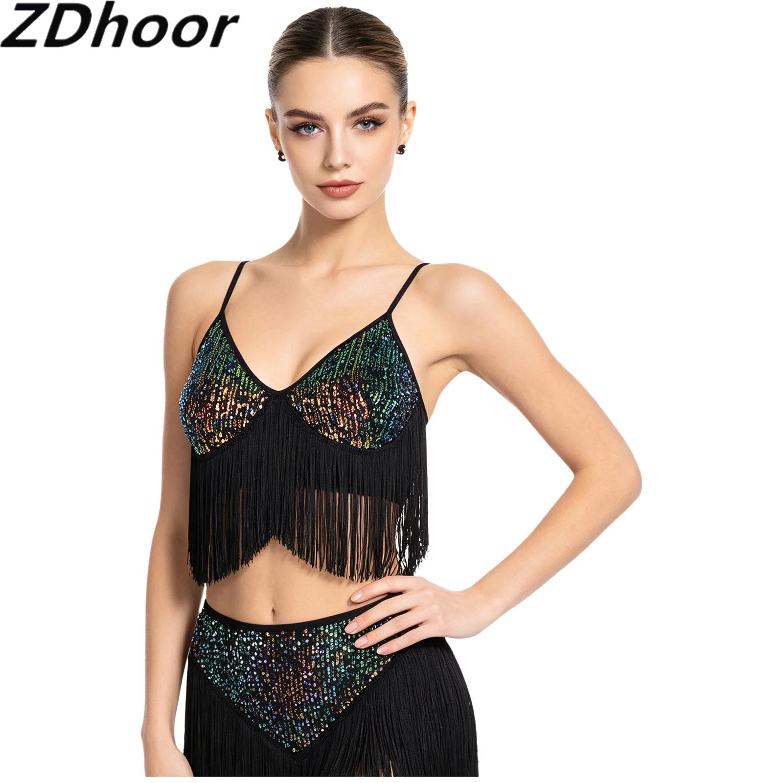 Women Latin Dance Glitter Sequ - огляд і ціна Tassel Fringe Trim